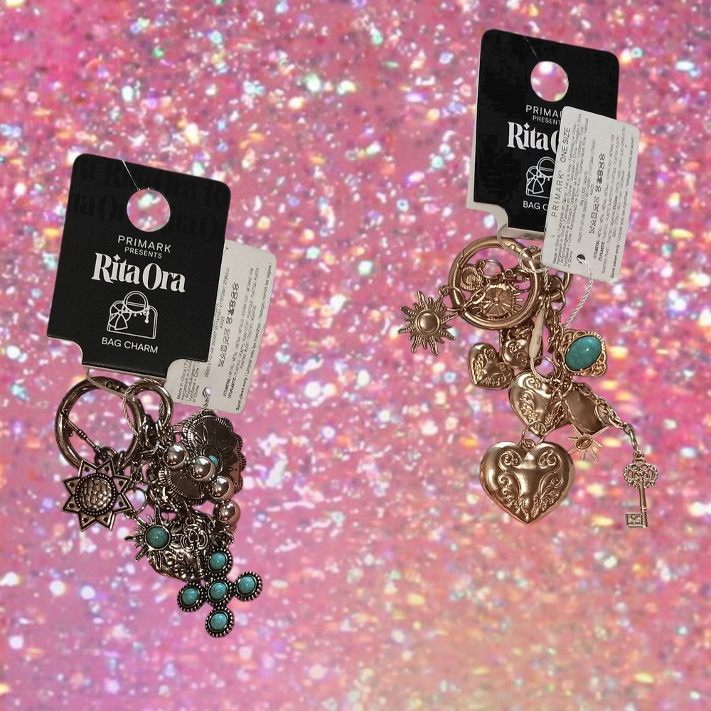 Rita Ora Gold , Silver and Turquoise Bag/key Charms